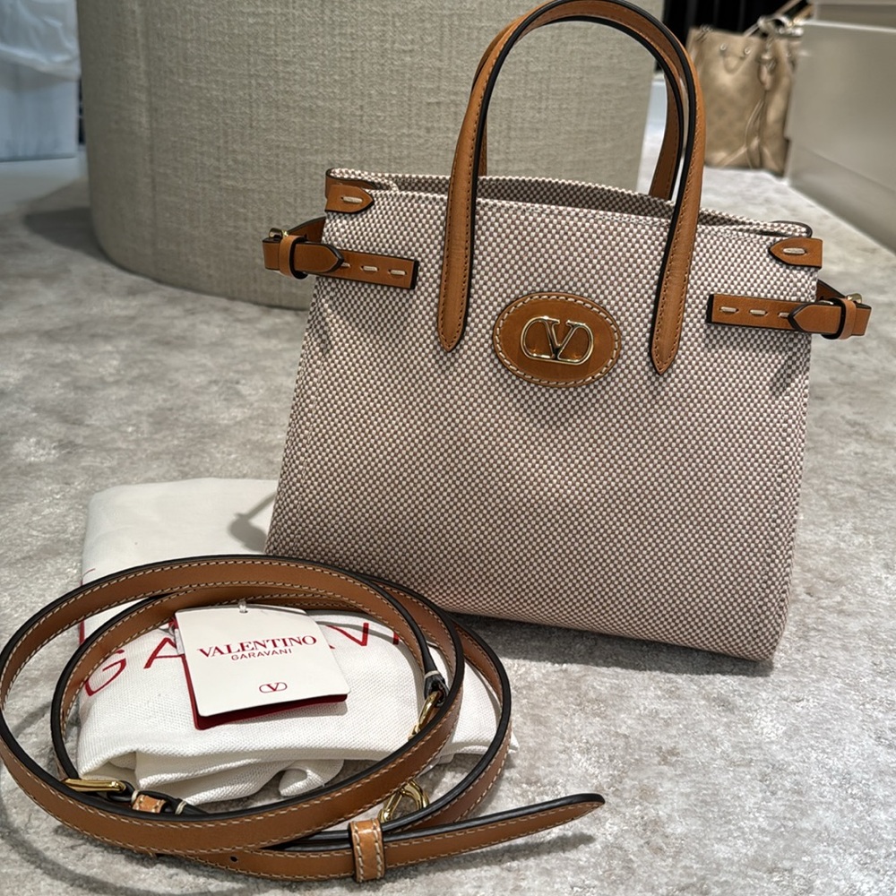 Valentino Tan and Cream Satchel with Structured Design